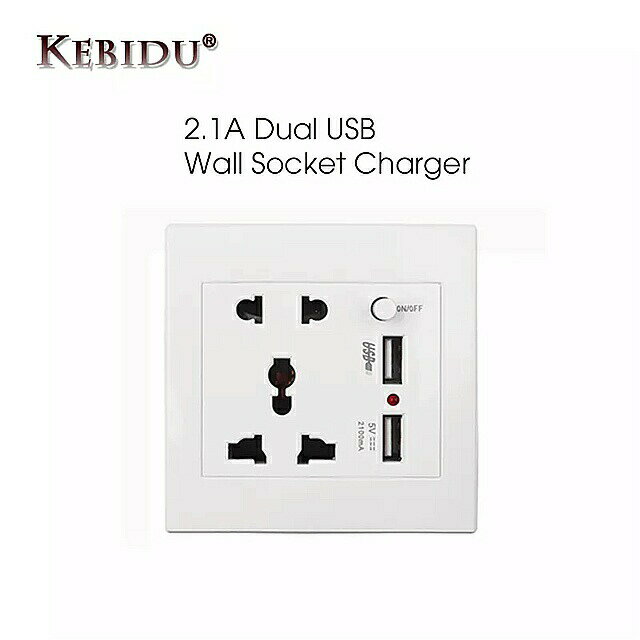 Kebidumei AC 110-250V ユニバーサル 壁 ソケット 2 USB ポート プラグ 充電器 スイッチ 電源 コンセント EU 米国 英国 AU USB の壁 ソケット