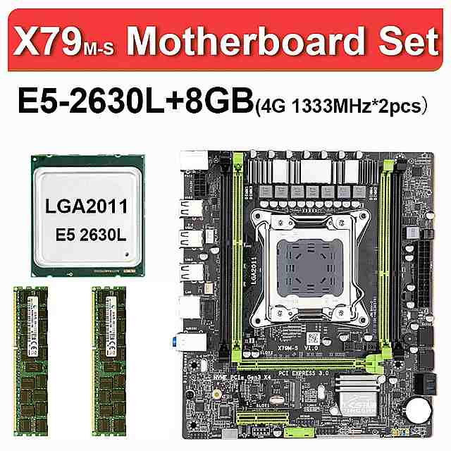 JING SHA X79M-S マザーボード LGA2011E5 2630L CPU 2pcs x 4GB 8GB DDR3 1333Mhz 10600 ECCREG メモリセット M-ATX コンボM.2SSD