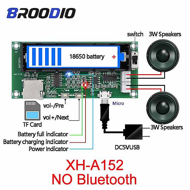 Bluetooth 5.0アンプボード リチウム 電池 ホルダー デュアルチャンネル2*5ワットステレオd級アンプアクティブスピーカーdiy PAM8403アンプ