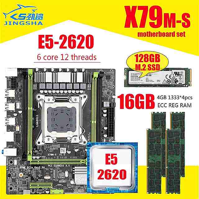 X79 マザーボード LGA2011 E5 2620 cpu 4個のx 4ギガバイト 16ギガバイトDDR3 1333mhz 10600 ecc reg メモリ セットM-ATX コンボ 128ギガバイトM.2 ssd