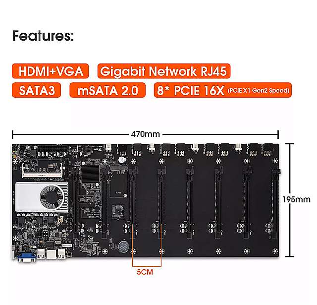 オンボード1037U cpu HM77 チップセット のvga hdmi 8-GPU bitcoin鉱夫のためのpci-e 16X cryptocurrencyマイニングbtc マザーボード