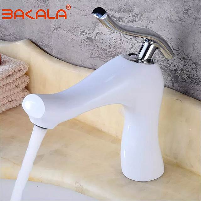 BAKALA 高級 洗面器 の 蛇口 水 タップ 浴室 の 蛇口 白 色の固体クローム ゴールド仕上げ シングル ハンドル 水 シンク タップ ミキサー