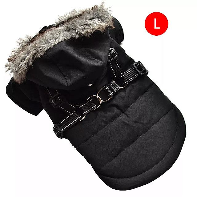 犬用の暖かい冬のコート丈夫な生地黒 屋外 用帽子付きユニークな デザイン と斬新な スタイル