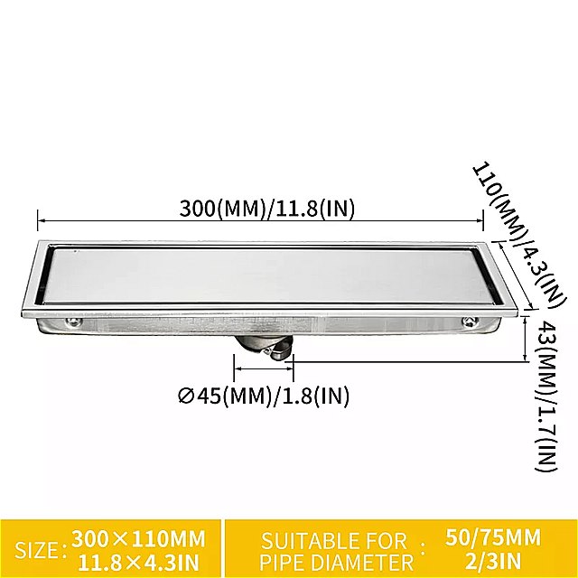 300 × 110 ミリメートル 床 ドレン 304 固体 ステンレス 鋼 抗臭 バス ルーム に見えない シャワー 床 ドレン 脱臭