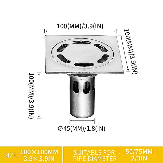 10 センチ正方形 床 ドレン 304 ステンレス 鋼 浴室 シャワー 廃液 バス Ktichen 抗臭 床 排水 髪ストレーナー