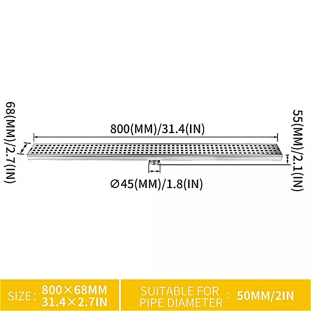 800*68 ミリメートル 床 排水 ステンレス 鋼 304 リニア シャワー ドレイン 垂直ロング ドレイン フランジ 浴室 床 排水 0