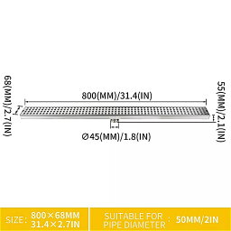 800*68 ミリメートル 床 排水 ステンレス 鋼 304 リニア シャワー ドレイン 垂直ロング ドレイン フランジ 浴室 床 排水