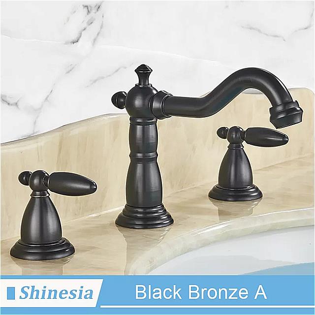 Shinesia 北欧 洗面器 の 蛇口 ホットとコールド水 浴室 の 洗面台 の シンク の 蛇口 ダブル ハンドル 分割 3 個 黒 ブロンズ ミキサータップ