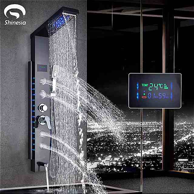 黒 /ブラッシュ ステンレス 鋼5機能滝ledレイン シャワー w/ マッサージ システム 浴槽 スパウトワット/hand shower シャワー 列 2