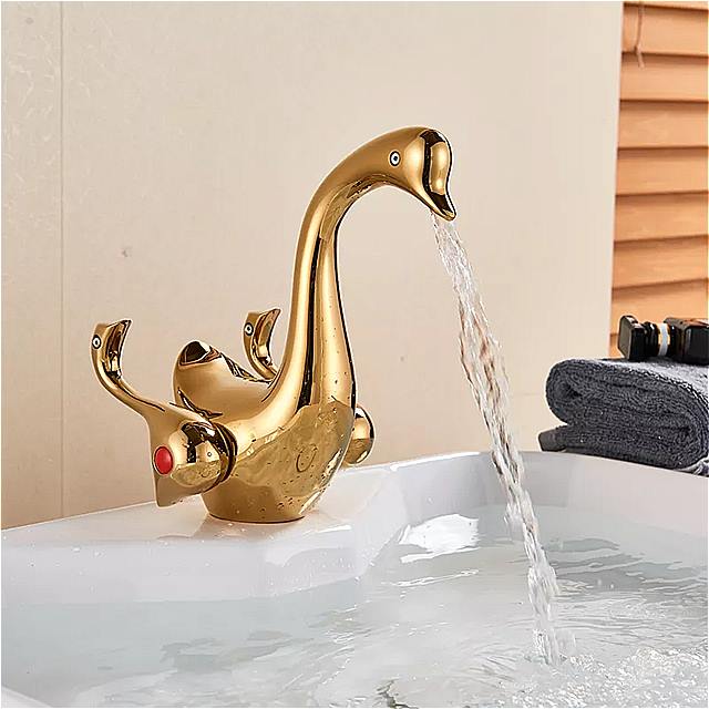 Shinesia 高級 白鳥 洗面混合栓ゴールド/ クローム 流域の 蛇口 浴室 の 蛇口 デュアル手 浴室 温水と冷水ミキサー