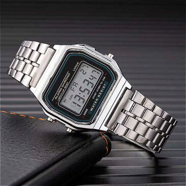 メンズ レディース ミリタリー 腕時計 シルバー ブラック ヴィンテージ LED デジタル 電子 時計 プレゼント 時計