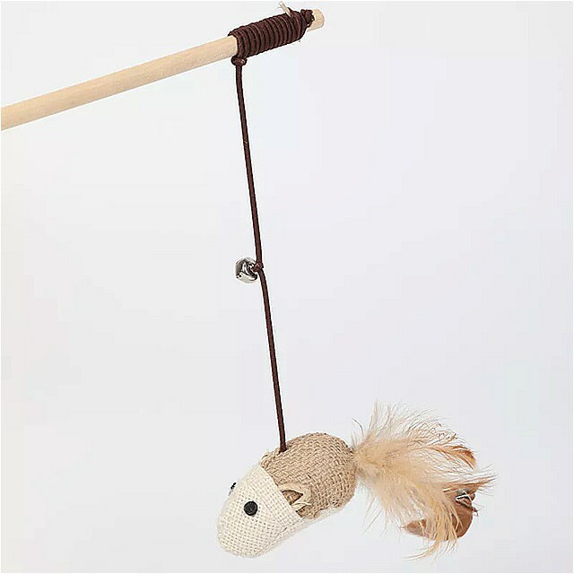 40センチ メートル ペット の 猫 の おもちゃ スティックティーザー羽リネン杖 猫 キャッチャーティーザー木の棒 マウス おもちゃ ミニ ベル 猫 インタラクティブ 玩具