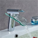 Rovate 浴室 の洗面台の 蛇口 の滝のガラス クローム ニッケル 起毛 コールド と ホット ミキサー 水 シンク タップ 0