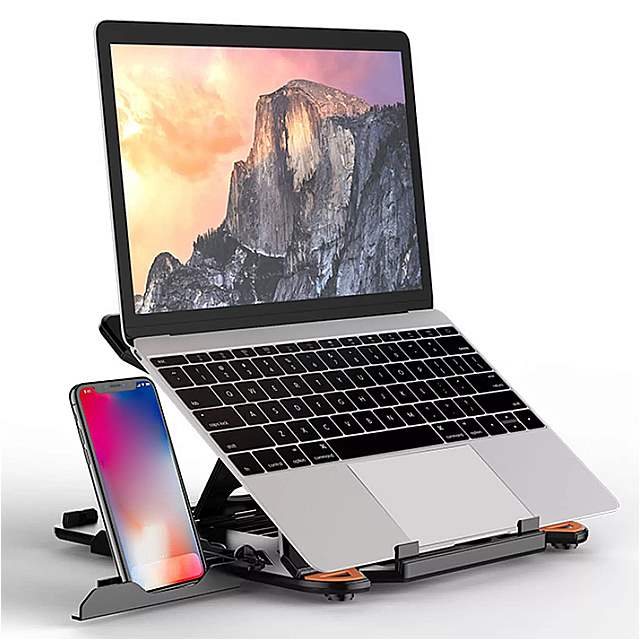 Besegad- 折りたたみ 式 ラップトップ 冷却 スタンド macbookdellhplenovoasus11?17 インチ ノートブックタブレット用の 電話 ホルダー 付きの調整 可能 なリフト 0