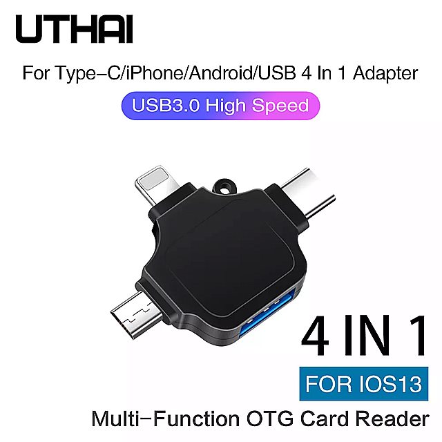 Uthai C66 iphone android用タイプc USB3.0 4で1 otg アダプタ のマルチすべて1 カードリーダー 接続uフラッシュ ドライブ マウス ためIOS13 2
