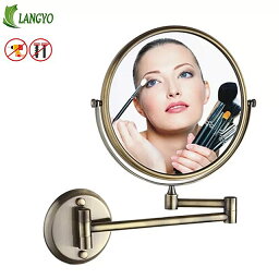 LANGYO バース ミラー 浴室 化粧鏡 折りたたみ の 3 × 拡大鏡シェービング 8 "デュアルサイド アンティーク 壁ラウンド ミラー