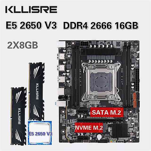 Kllisre X99 マザーボード セットxeon E5 2650 V3 LGA2011-3 cpu 2個 × 8 ギガバイト 16 ギガバイト 2666mhz DDR4 メモリ