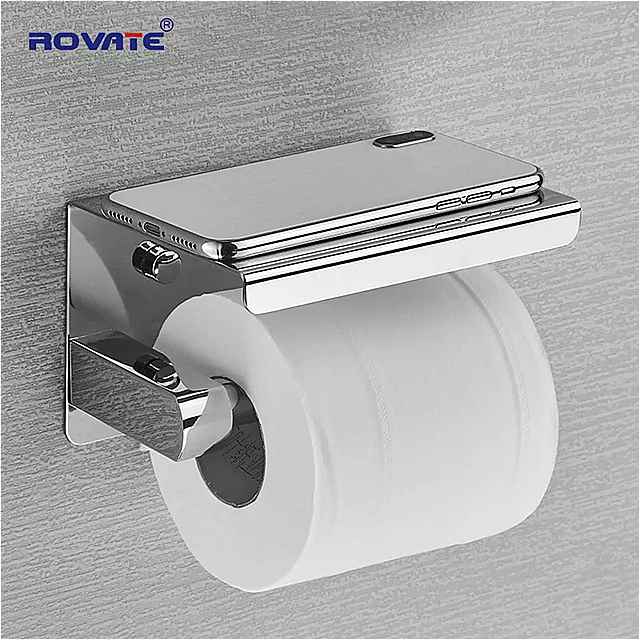 Rovate 304 ステンレス 鋼 トイレットペーパー ホルダー 、洗面所 トイレットペーパー ロール ホルダー 棚 ウォールマウント