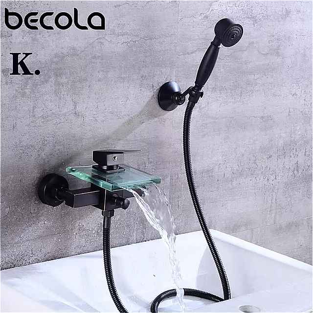 BECOLA 用にマウント 浴室 Waterfal ガラス 浴室 の シャワー 黒 シャワー 蛇口 シャワーヘッド