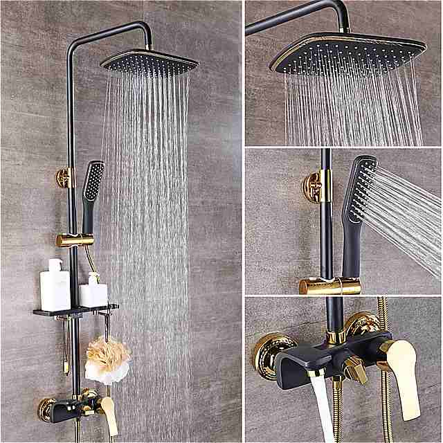壁に取り付けられた 正方形 バスルーム シャワー システム 金 白 銅 バスルーム シャワー ヘッド ミキサー セット