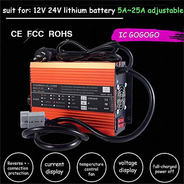 lifepo4 リチウム電池 充電器 12v 24v 14.6v 16.8v 29.2v 12.6v 調整可能 5a 10a 15a 20a 25a 急速 充電 3s 4s 6s 7s 8s