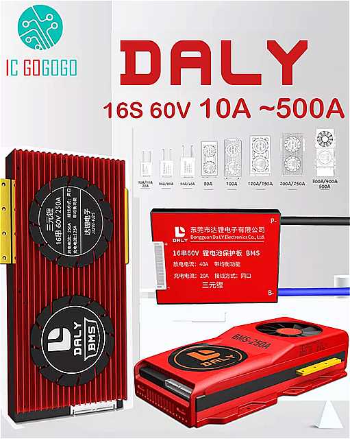 Daly- 保護ボード 16s 60v リチウム イオン電池 電動自転車 用 天びん 充電 放電 18650 lipo bms 15a 30a 50a 60a 80a 100a