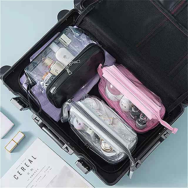 女性 用 透明で 防水 性 ある 化粧品 バッグ 化粧品 日焼け ドライ ウェット 分離を備えたダブル ポケット