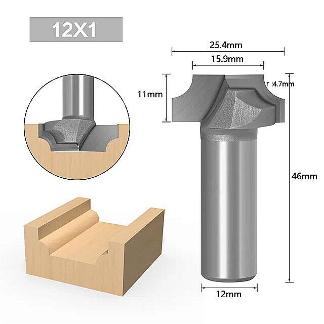 1pc 1/2 "12ミリメートルシャンク1" 半径平底ビット水平クラウンルータービットドア木工カッター