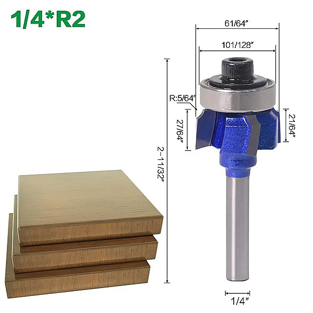 4歯木工フライス盤 1/4 "シャンク r1mm r2mm r3mm トリミング ウッドルーター