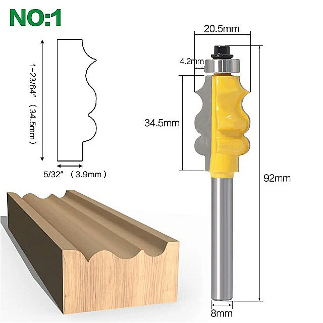 1pc8mmシャンク額縁/モールディングルータービット-木工カッター電動工具用大型トリミングウッドフライスカッター