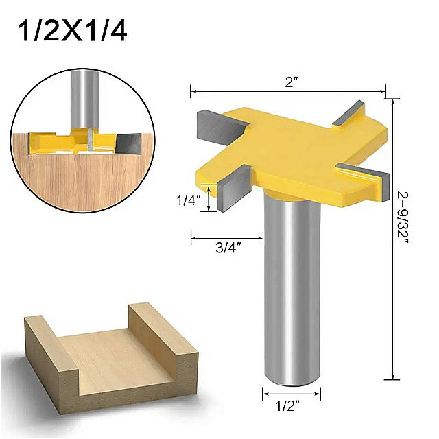 1pc 1/2 "12mmシャンク4エッジtタイプスロットカッター木工ツールルータービットウッドインダストリアルグレードフライス用スロット付き