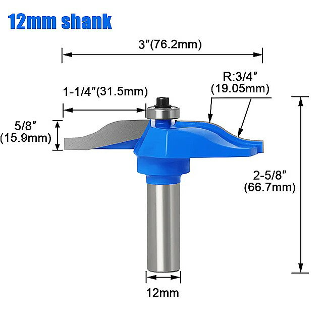 12 shank1/2 シャンク ラウンドオーバーレール stile with cove panel raiser 1bit router bit set tenon cutter for woodworking tools