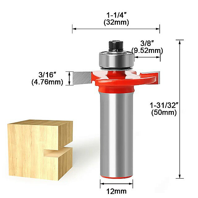 ドリル用シャンク付き木製フライス盤 1ピース 12mm ベアリング 付き 木工 ツール タイプS 木材 用フライス盤 12mm