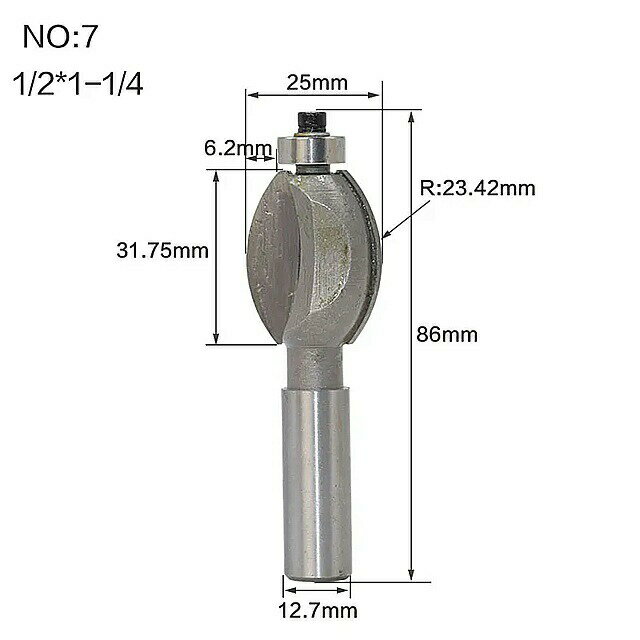 1個サイドフィンガーネイルタイプビットルータービットアーチ 木工 タングステンカーバイドルータービット-1/2*1/4-1/2 "シャンク12mm