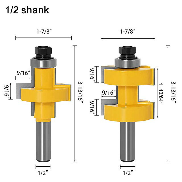 2pc 1/2 "12ミリメートルシャンク大舌 & 溝ジョイントアセンブリルーター ビット セット42ミリメートル 木材 切削 工具