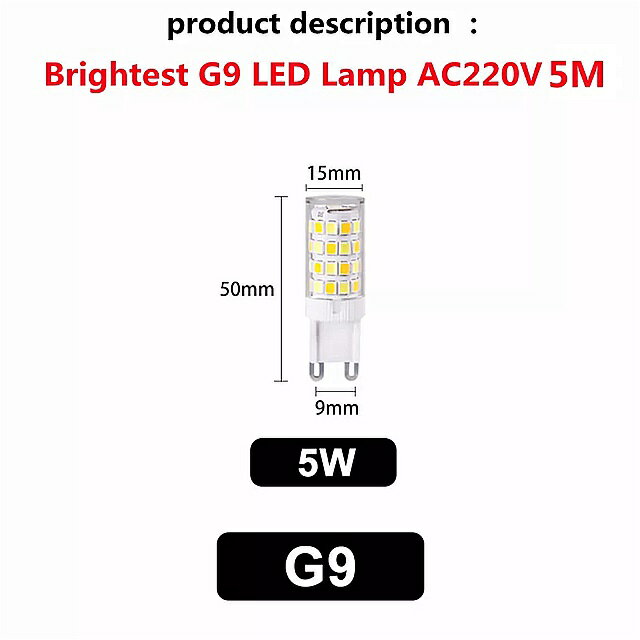 ハロゲン 電球 交換用白色 LED ランプ 最も明るいG9 ac220v 3w 5w 7w セラミックsmd2835 0