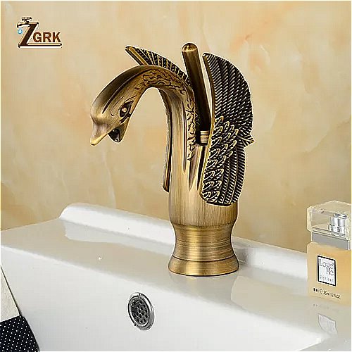 Zgrk流域 水栓 新 デザイン 白 鳥の 蛇口 ゴールド メッキ 洗面台 の 蛇口 ホテル 高級 銅 ゴールド ミキサーは、ホットコールドタップ