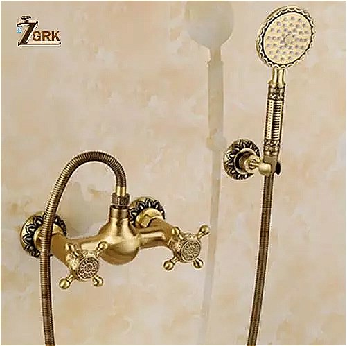 Zgrk アンティーク シャワー の 蛇口 シングルハンドル 壁マウント 浴室 の シャワー ミキサータップ クレーンとハンド シャワー ヘッド 蛇口 セット0
