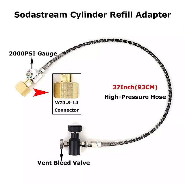 sodastream sodaclub シリンダー co2 詰め替え ステーション アダプター ホース オン/オフ アダプター およびW21.8-14 (din 477) またはcga320 コネクタ 付き