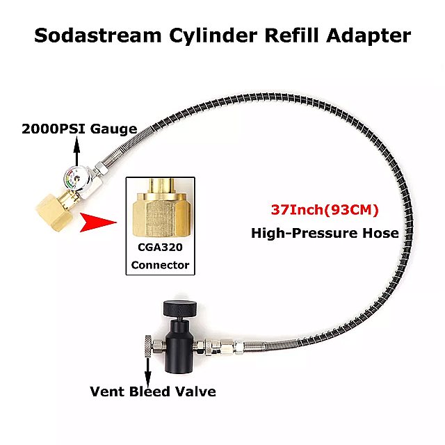 sodastream sodaclub シリンダー co2 詰め替え ステーション アダプター ホース オン/オフ アダプター およびW21.8-14 (din 477) またはcga320 コネクタ 付き