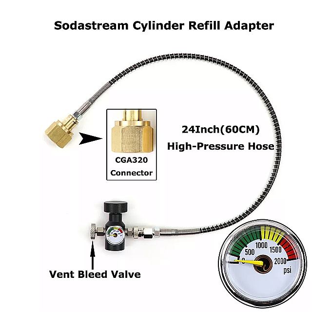 sodastream sodaclub シリンダー co2 詰め替え ステーション アダプター ホース オン/オフ アダプター およびW21.8-14 (din 477) またはcga320およびg3/4