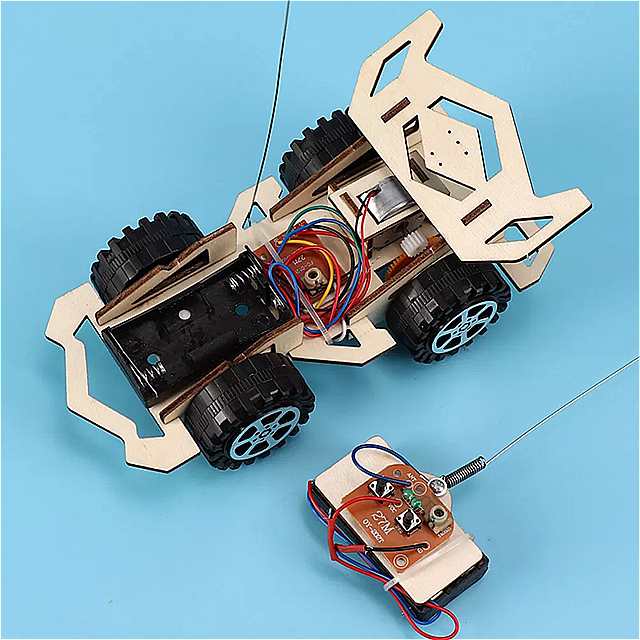 キッズdiyアセンブリrcカーモデル セット 木製科学実験キット電源 車 教育 ゲーム 実験幹childre