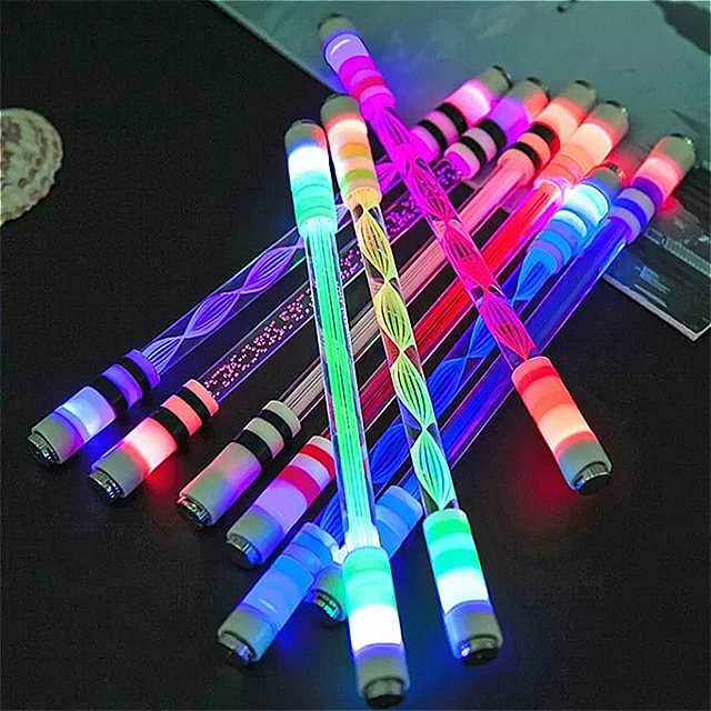 トイ- LEDライト付き スピニングペン 特殊ペン 子供の リリース付き 回転式 ポケット付き