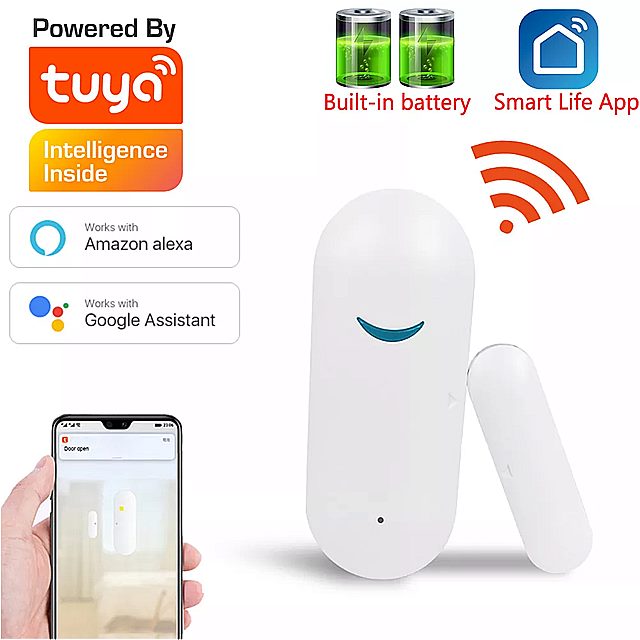 Tuya Wifi 付き スマート ドア センサー Alexa Google Homeと 互換性 のある スマート ドア センサー 付き オープン クローズ 検出器