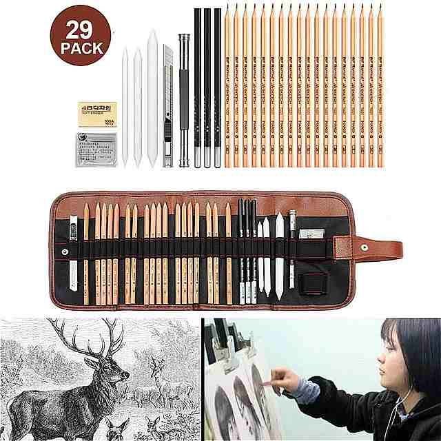 スケッチ用の 描画キット アーティスト用の グラファイト鉛筆付き 完全なセット 紙のペン 中腹 29ピース/セット