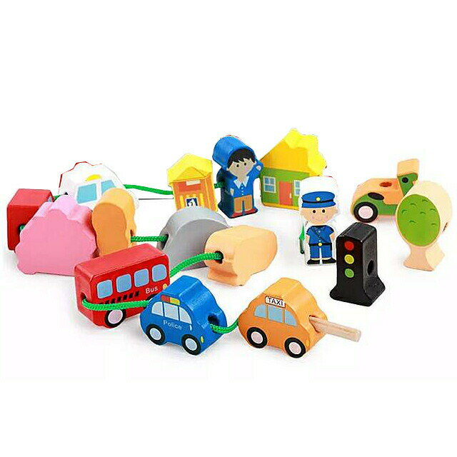 赤ちゃん のための 木製 ビーズ の ひも 教育 玩具 積み重ね ブロック アクティビティ パズル 細かい 運動技能 モンテッソーリ