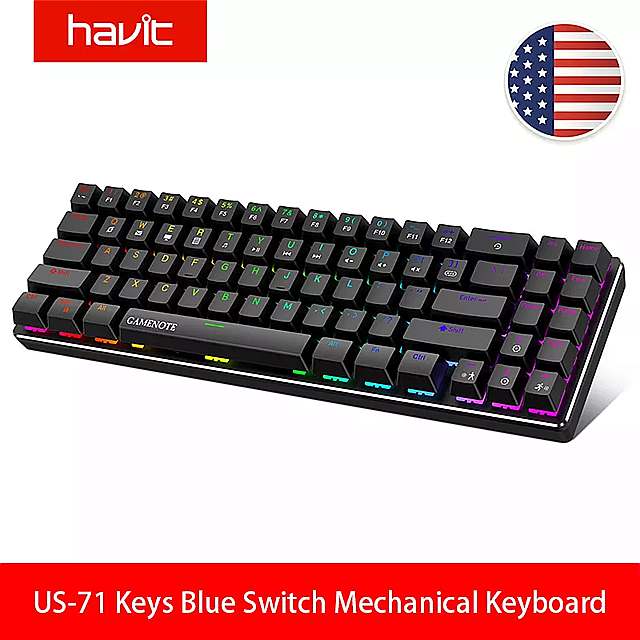 Havit ゲーミング メカニカル キー ボード ledバック ライト US-71Keysとデ72 キー 小さなコンパクト 有線 ブルースイッチ取り外し可能な usb タイプc