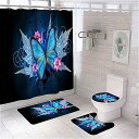 蝶シリーズ印刷 防水 ポリエステル シャワー カーテン 、トイレ カバー 、u字型マット、 フロアマット 浴室 アクセサリー