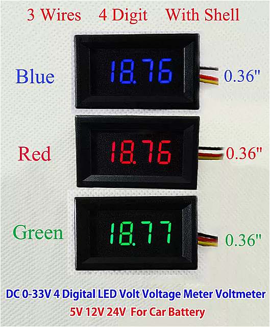 4桁の3ワイヤ dc 0-33v デジタル 電圧計 電圧 パネル メータ と シェル 5v 12v 24 12v用カー バッテリー