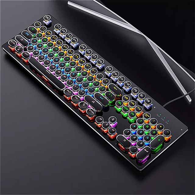 レトロパンクメカニカル キーボード 青黒 スイッチ 104キーのusb有線 ゲーミング キーボード rgb バック ライト ラップトップpc用 ゲーマー